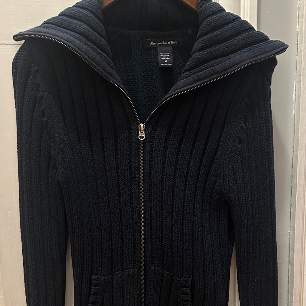Abercrombie & Fitch Navy Ribbed Zip-Up Sweater